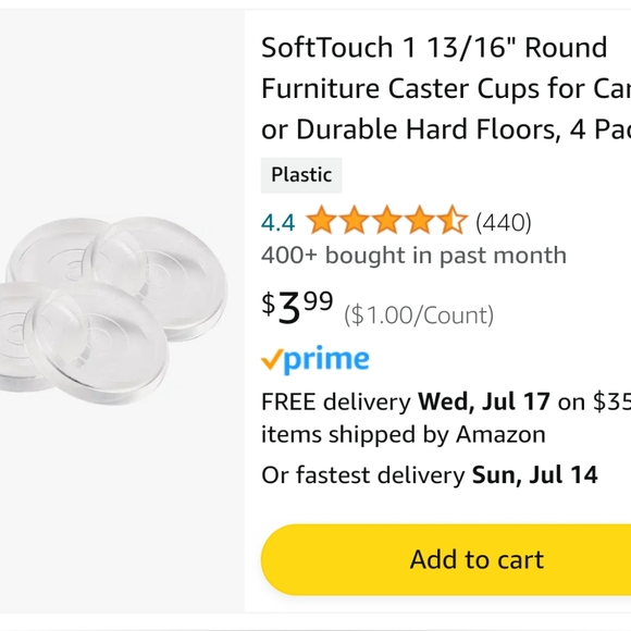 6 caster cups 1 13/16 in, 4 piece in each package - Picture 4 of 4